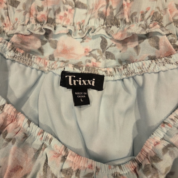 Trixxi Blue/ Aqua / Pink  Floral Puff Sleeve Maxi Dress, Size L. - Picture 14 of 15